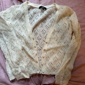 Etam's Cream Lace Knit Cardigan Sweater